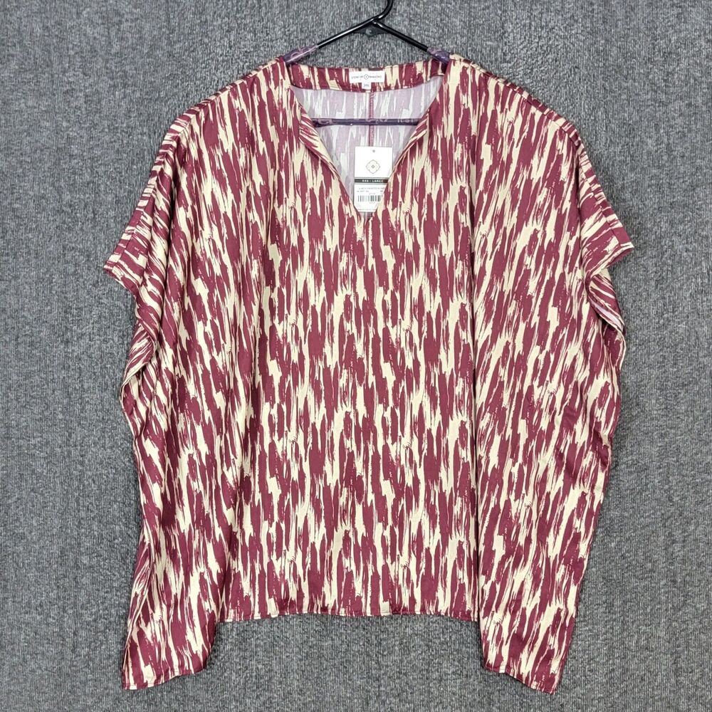 Stewart Simmons Blouse Womens 3XL Maroon V Neck Oversized Short Sleeve Top